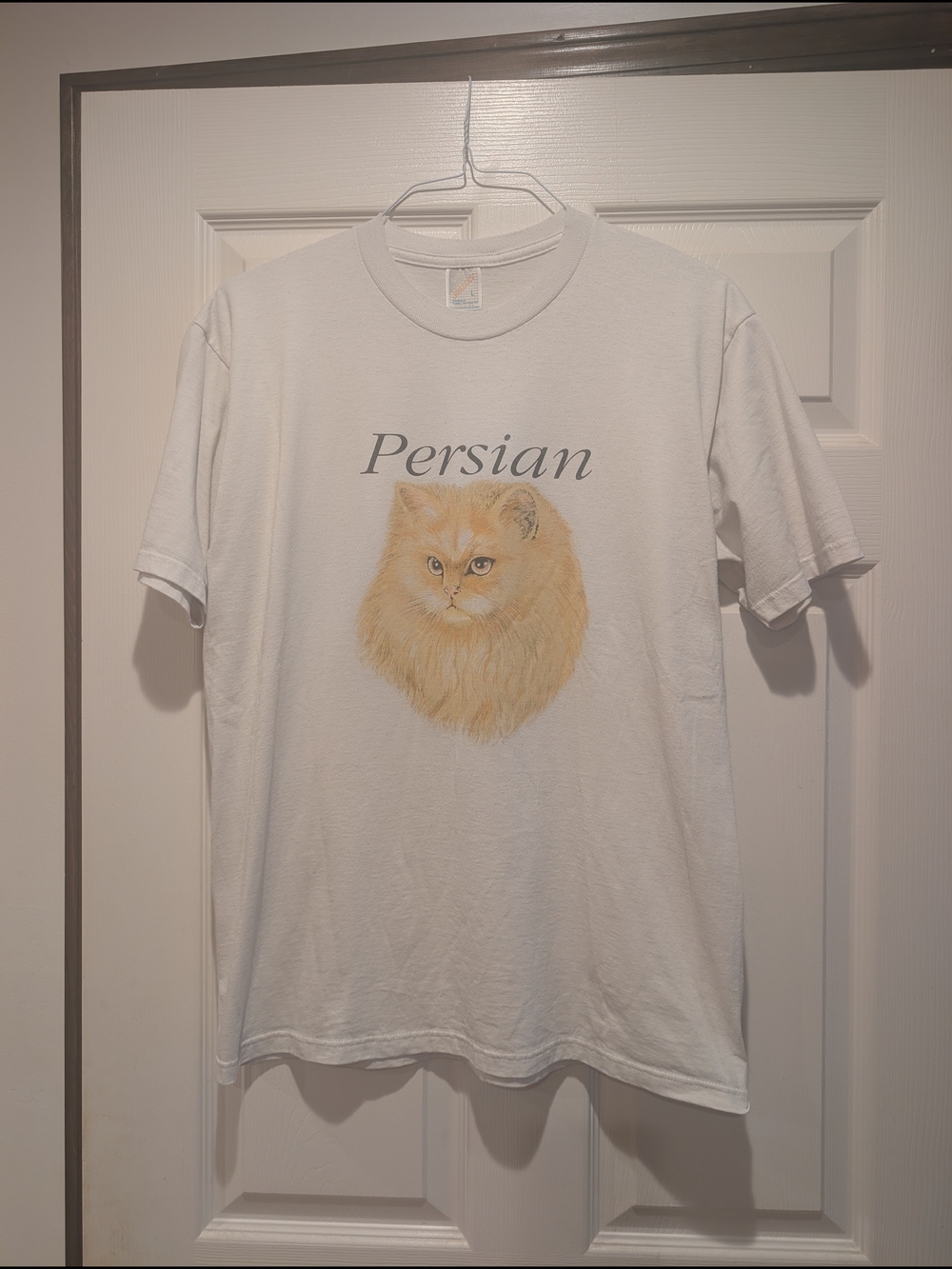 90s VTG Jerzees White T-Shirt with Golden Persian Cat Graphic